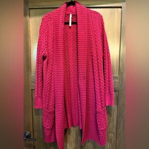 Leo & Nicole Ladies Long Length Cable Cardigan Sweater - Vino Burgundy XL
